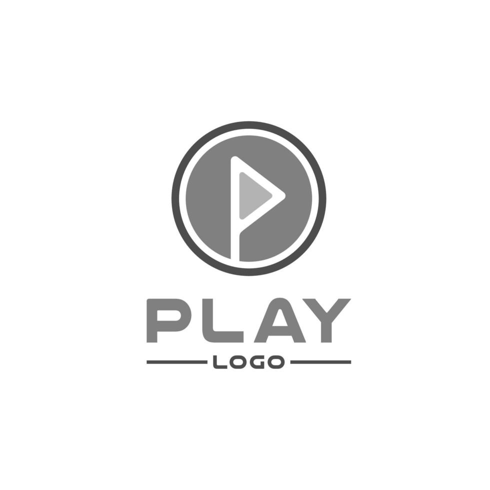 inicial p reproducir video musical, diseño de logotipo de icono de botón de aplicación de reproductor multimedia vector