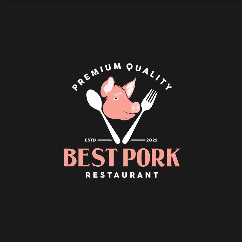 Pork Restaurant Logo With Pig Head And Cutlery Icon Design Inspiration vector