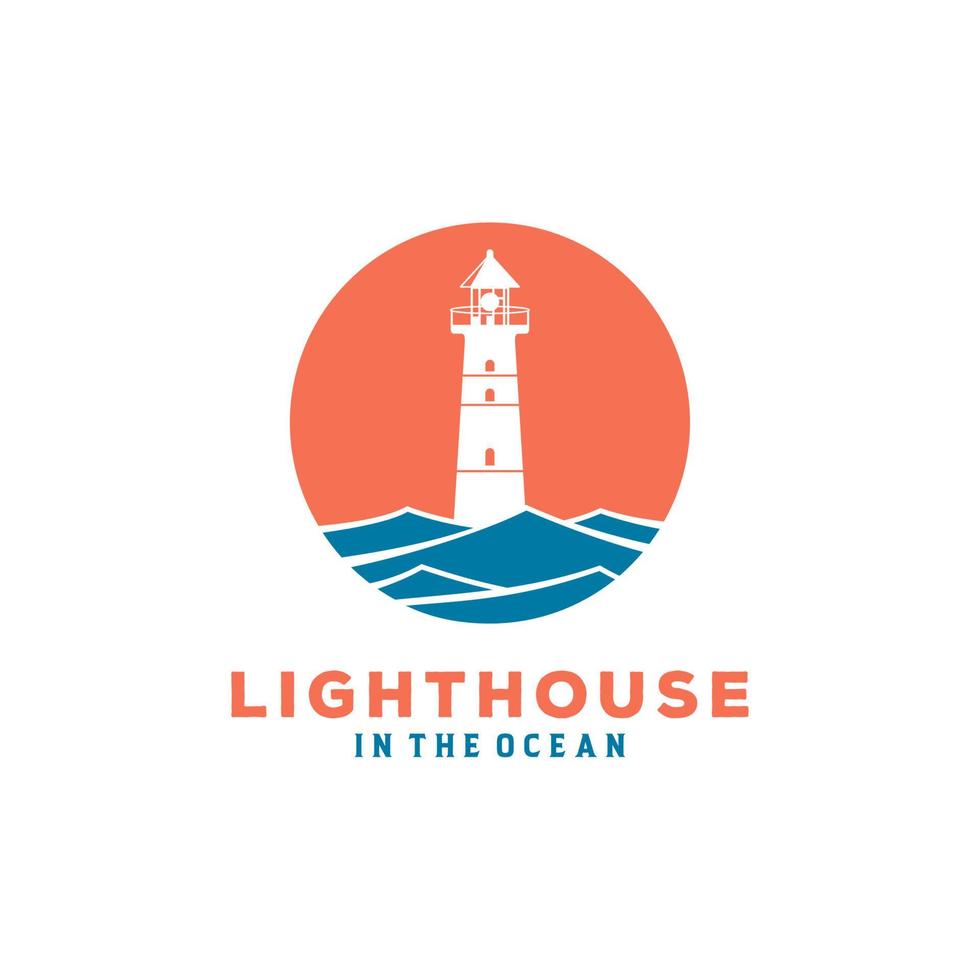 Lighthouse Searchlight Beacon Tower Island Beach logo design inspiration vector