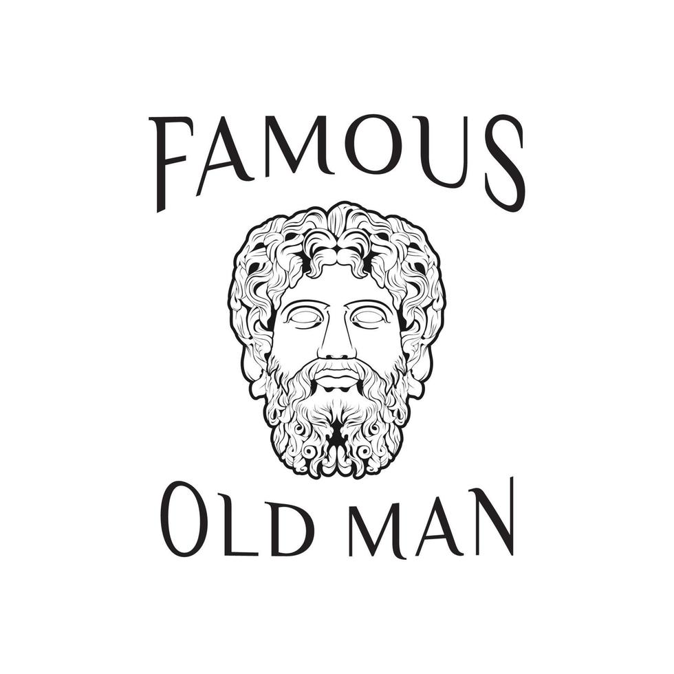 Ancient Greek God Face Sclupture like Zeus Triton Poseidon Neptune With Mustache and Beard vector