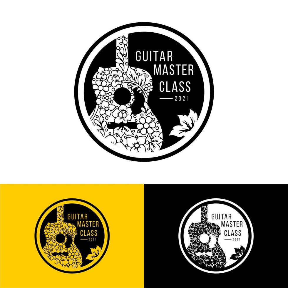 logotipo de hoja y flor de guitarra, para curso de guitarra o logotipo de festival vector