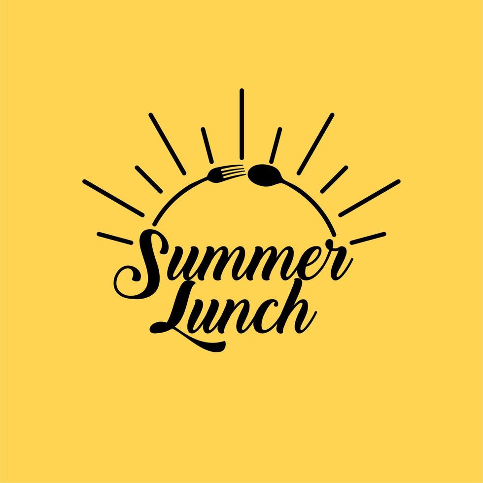 summer restaurant logo with spoon and fork forming a sun semicircle vector