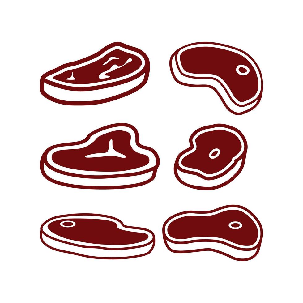 bistec, carne, carne, icono, conjunto, vector