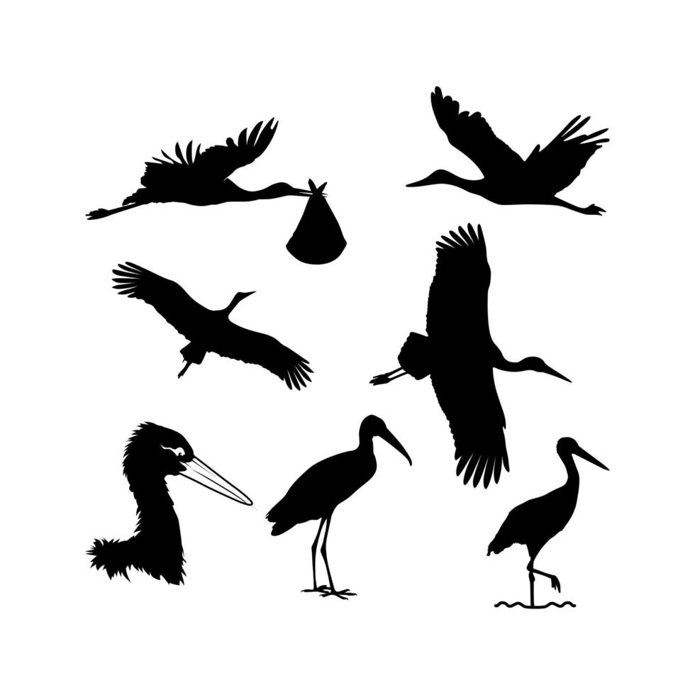 stork silhouette set design inspiration vector