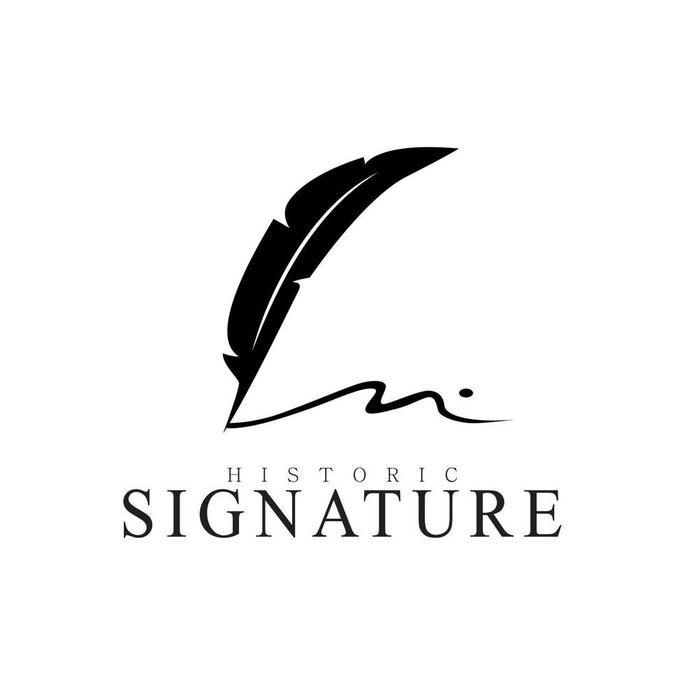 pluma de pluma, logotipo de firma minimalista vector