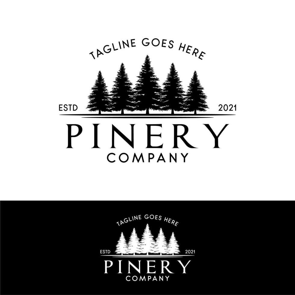 logotipo de bosque de pino o abeto, logotipo de pinería perenne vector