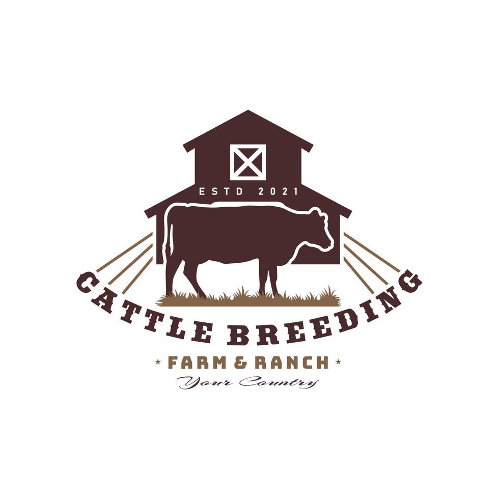 Cow Farm Vintage Logo With Barn vector