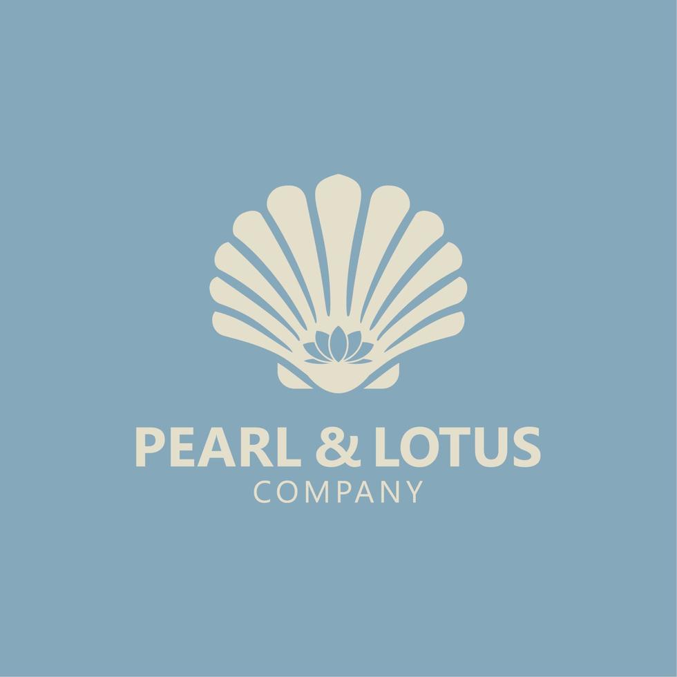 Lotus Flower with Seashell Pearl Oyster Scallop Shell Oyster Cockle Clam Mussel logo design vector