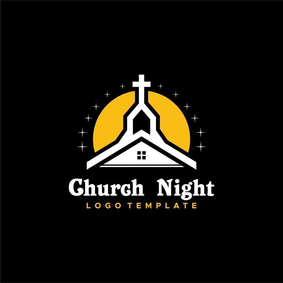 logo de la iglesia en la noche con inspiración de diseño de luna y estrellas vector