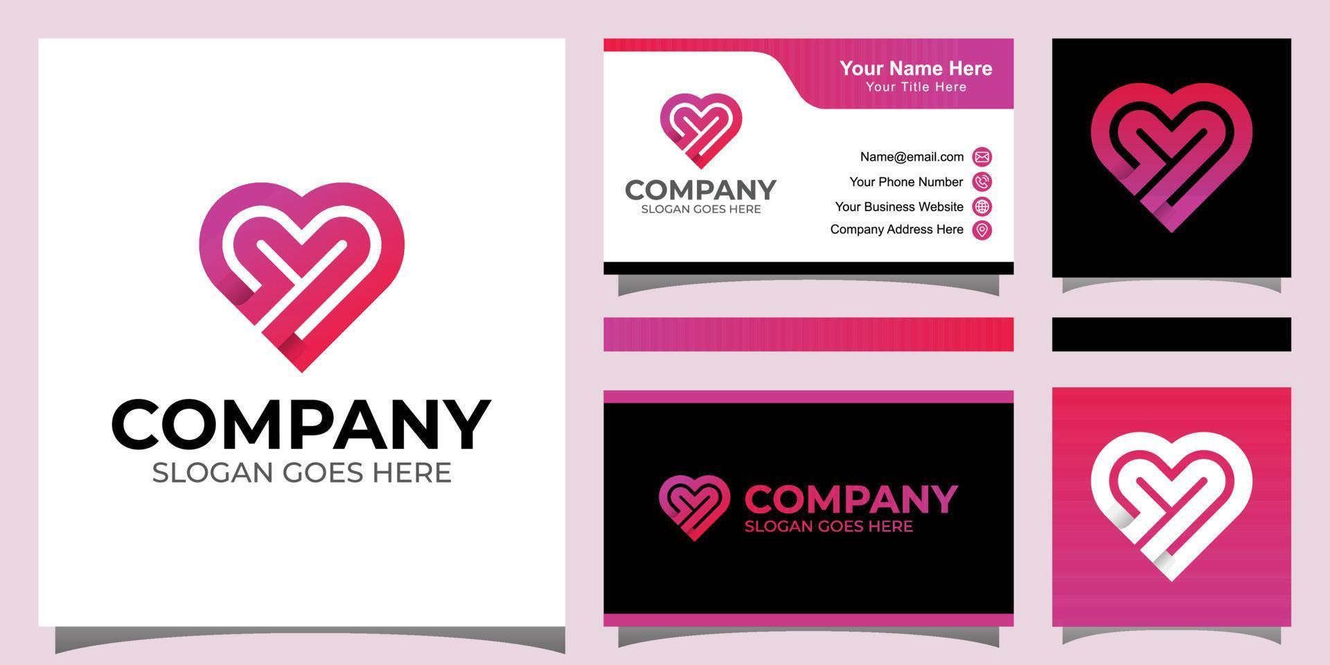 elegant heart care or letter Y with love logo design and business card design vector