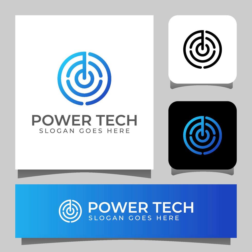 modern line art style power symbol with circle technology logo design, engineering logo vector