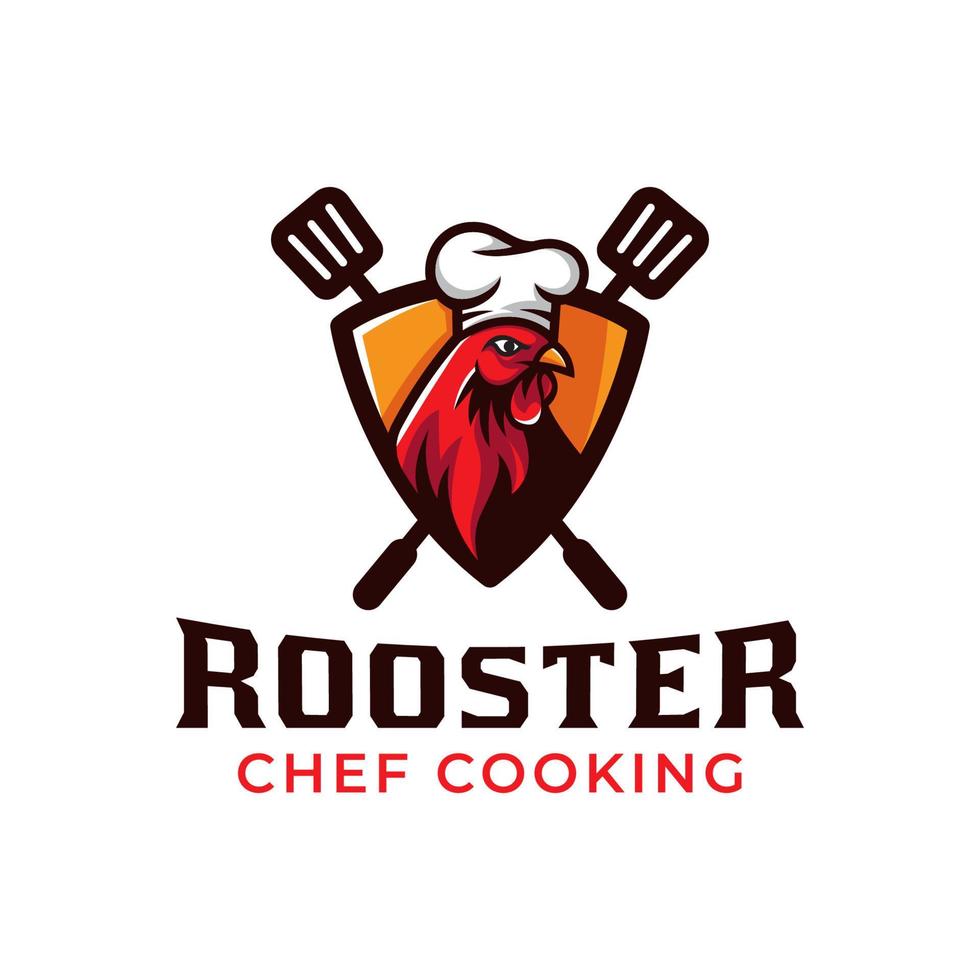 mascot logo of rooster chef cooking grilled chicken barbecue restaurant food logo design vector