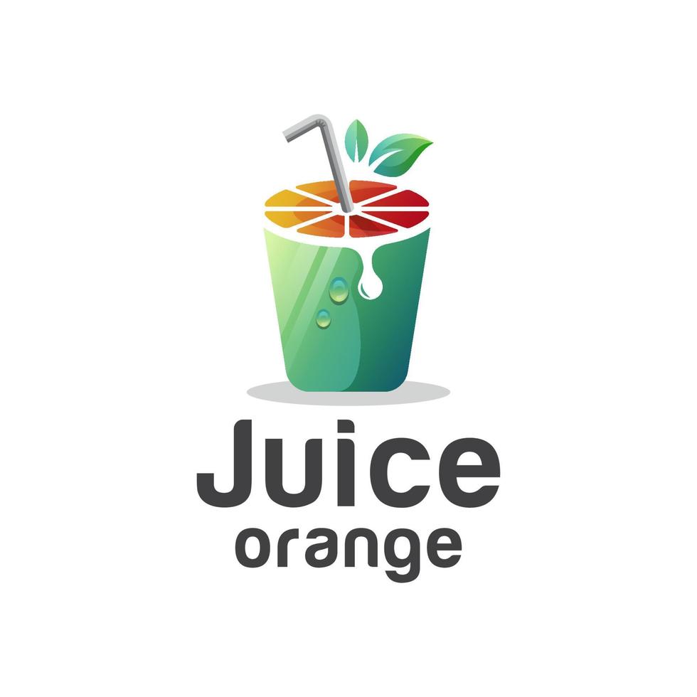 fresh juice with sliced fruit orange and glass, green tea drink  gradient logo design vector