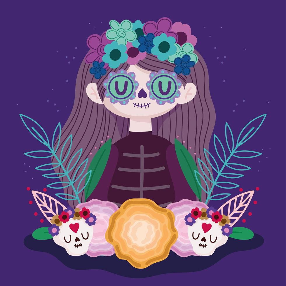 caricatura de catrina mexicana vector