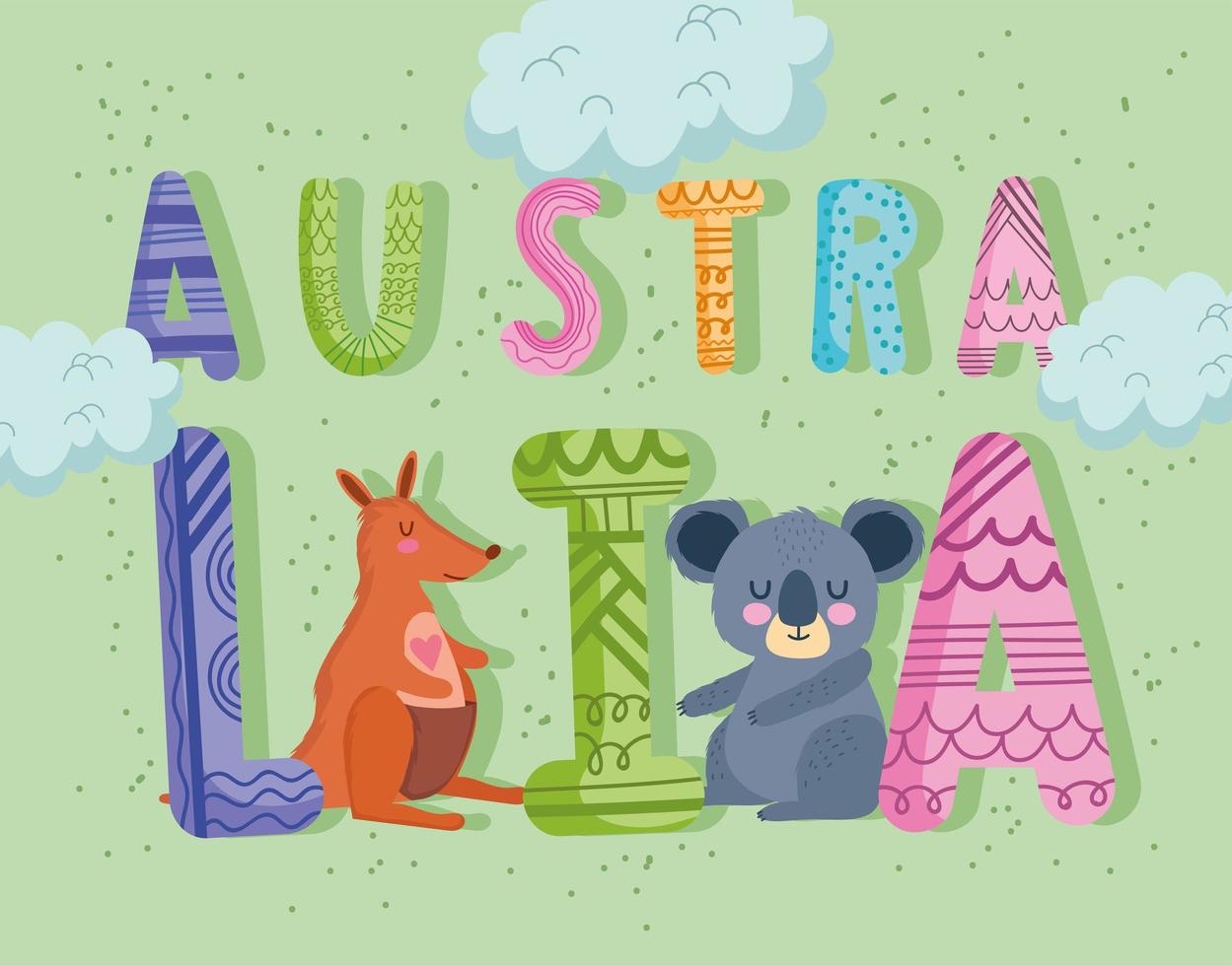 australia palabra y animales vector