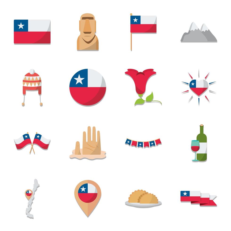 chile icons set vector