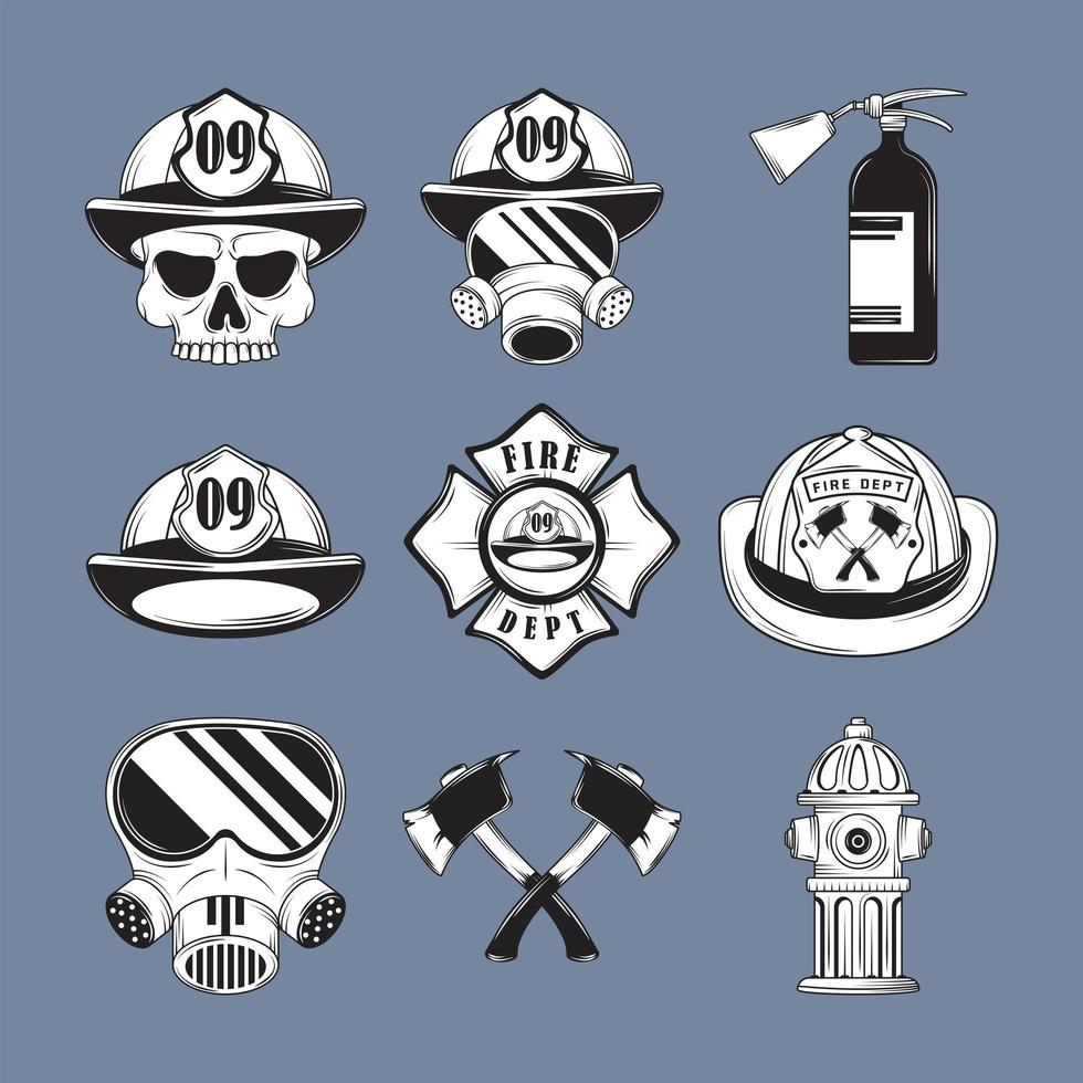 icons of firefighter tools vector