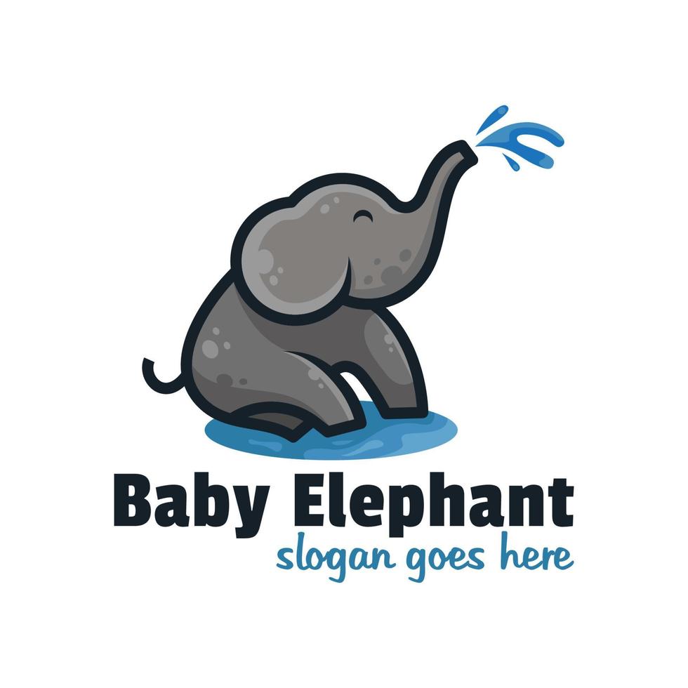 bebé elefante jugando agua mascota lindo logo ilustración vector