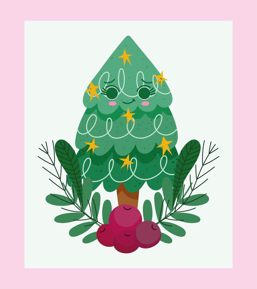 christmas cute tree and mistletoe vector