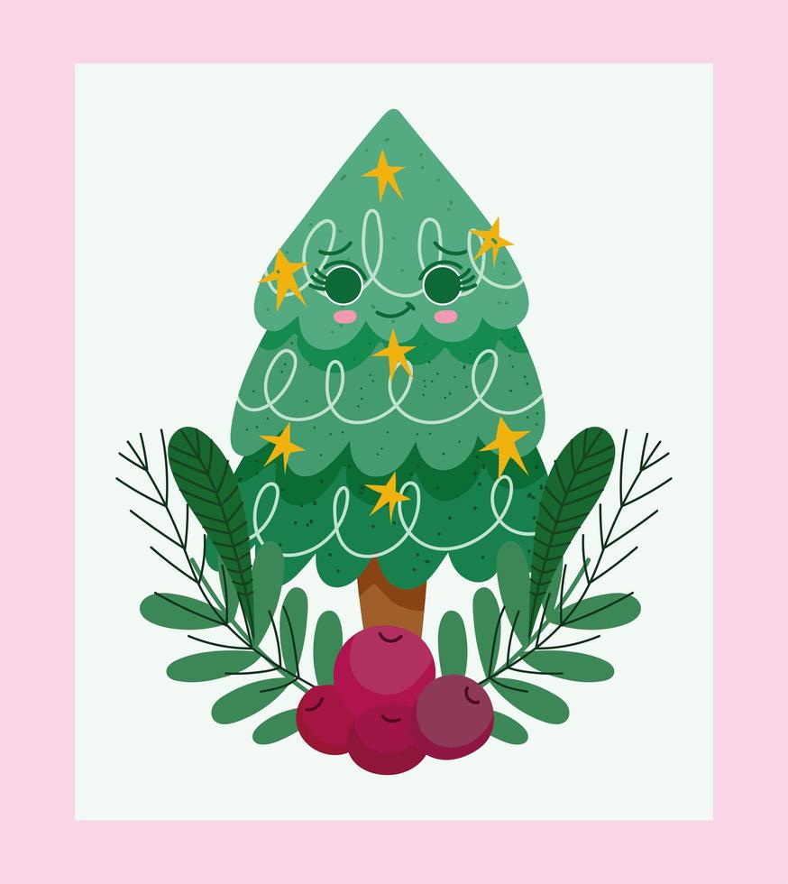 lindo árbol de navidad y muérdago vector