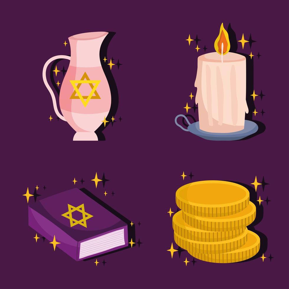 jewish icon set vector