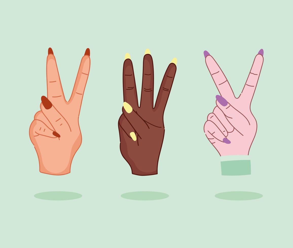 female hands raised fingers vector