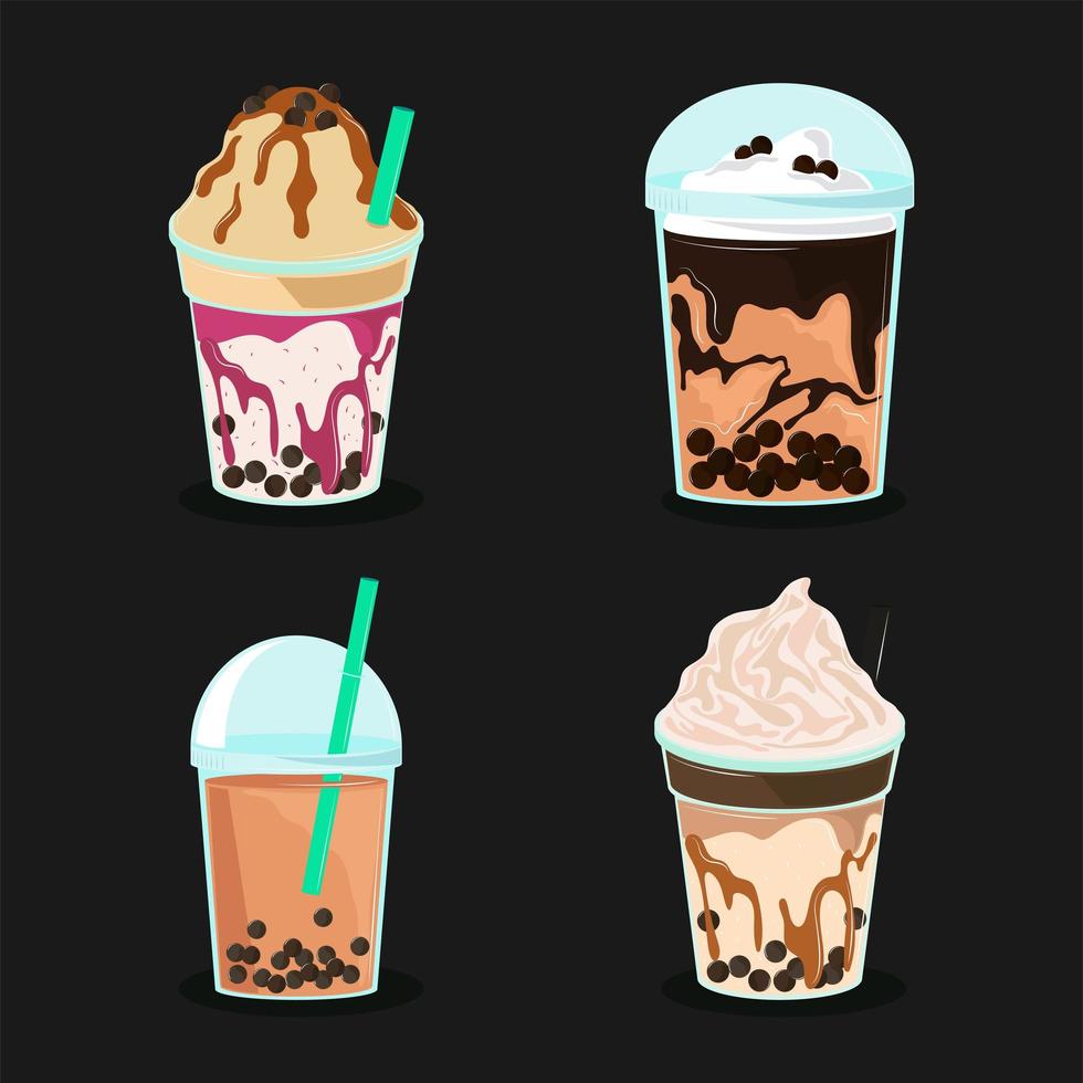 icons bubble tea cups vector