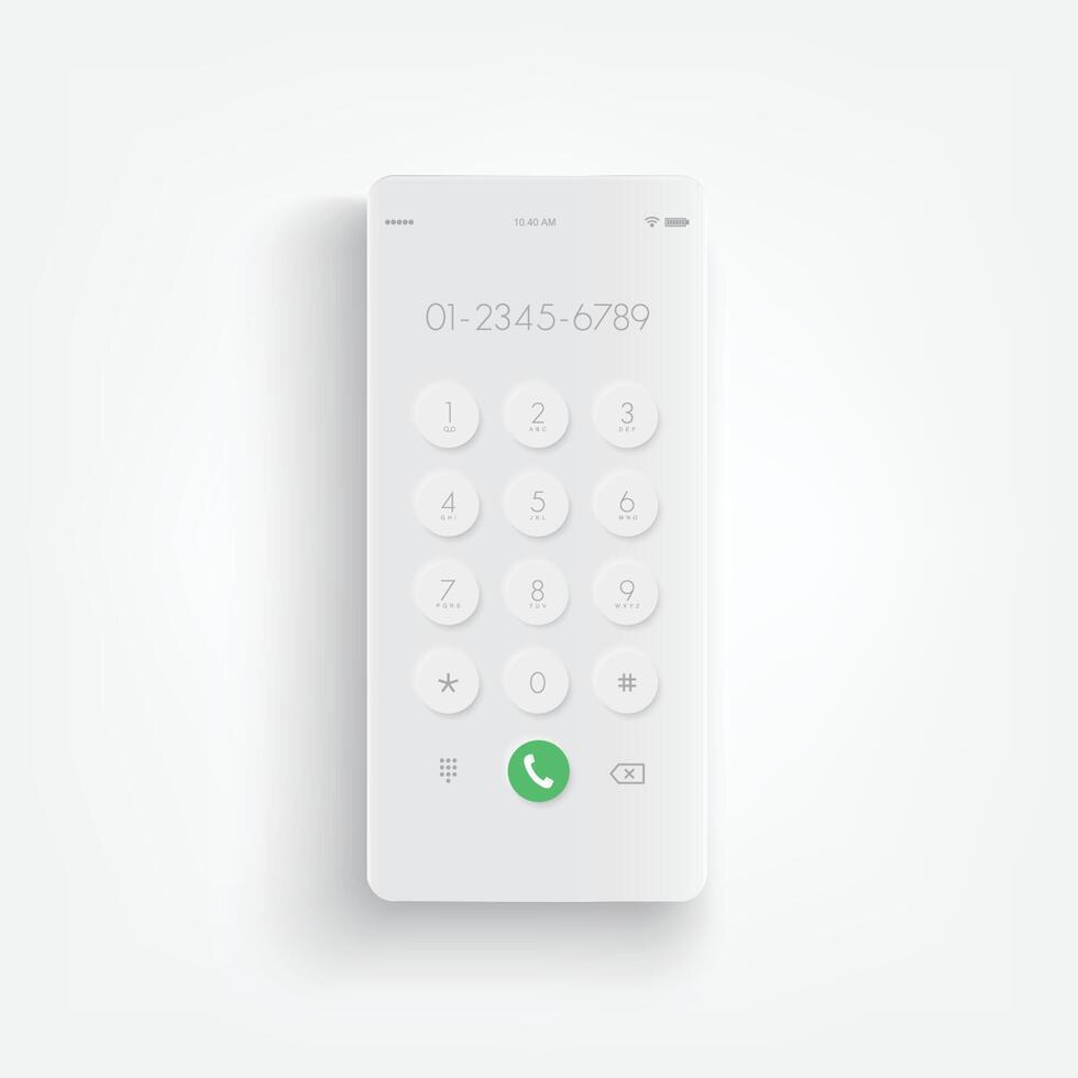Modern white smartphone. Display keypad with numberst for mobile phone. Keypad for template in touchscreen device. mockup phone on white background. vector