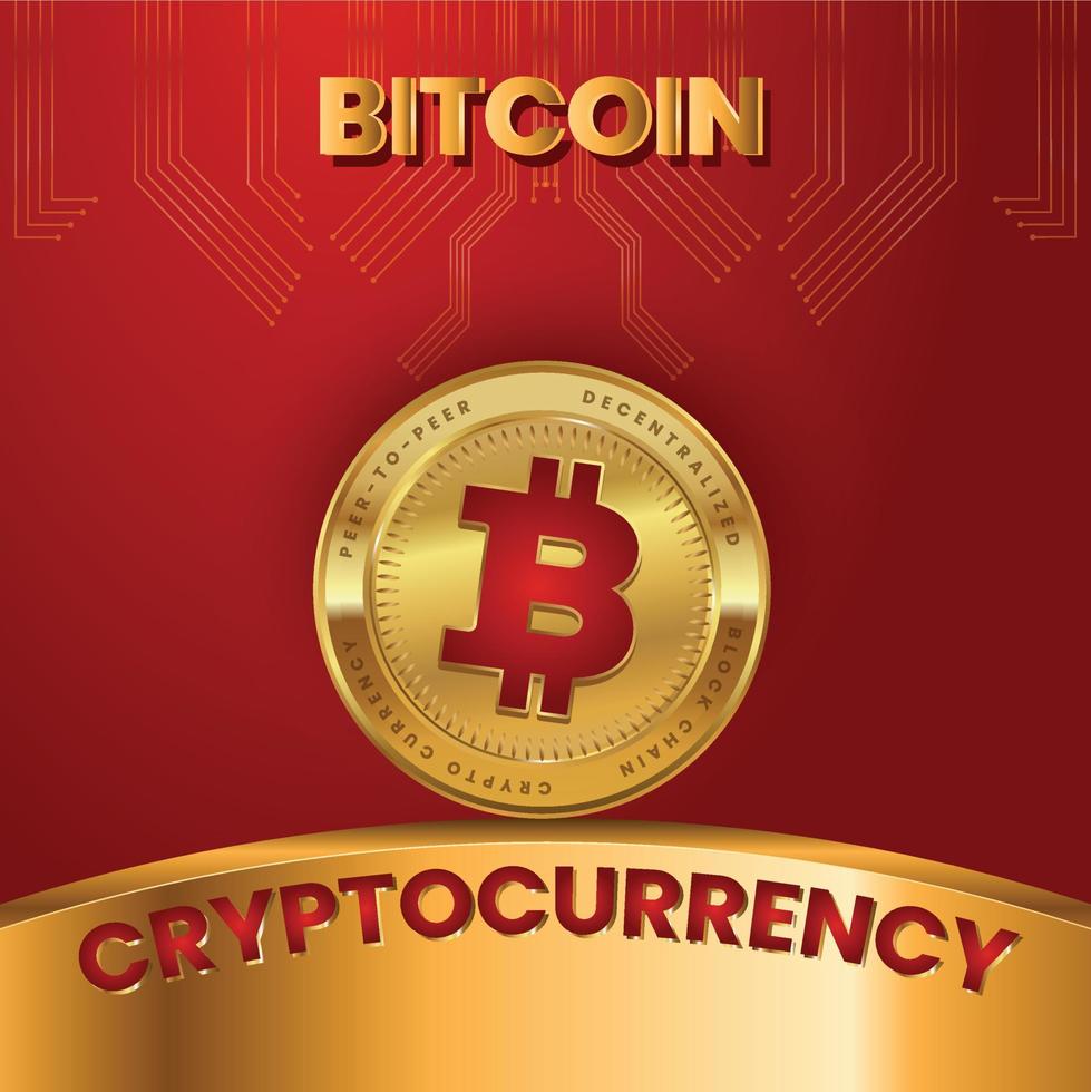 Bitcoin BTC crypto currency logo with gold coin in red technology background. vector