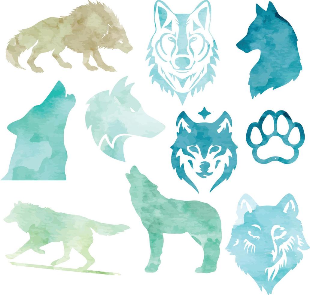 wolf pack watercolor vector wild animal