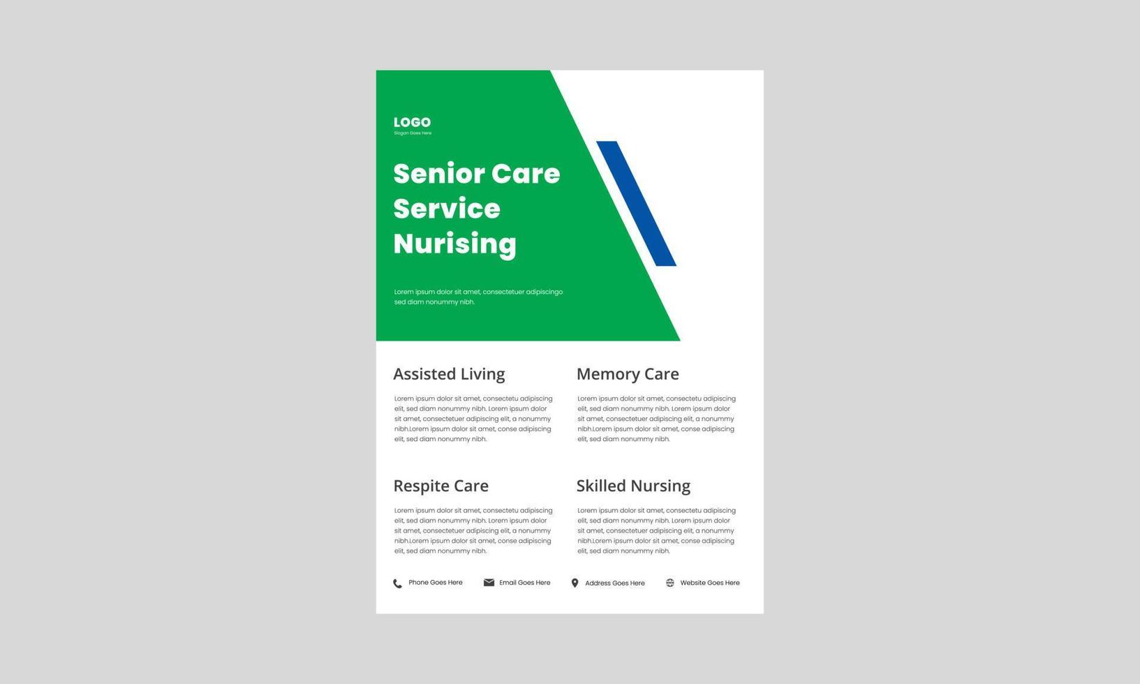 nursing senior care service elder nursing flyer, poster template. senior care service nursing poster, flyer, brochure design. vector