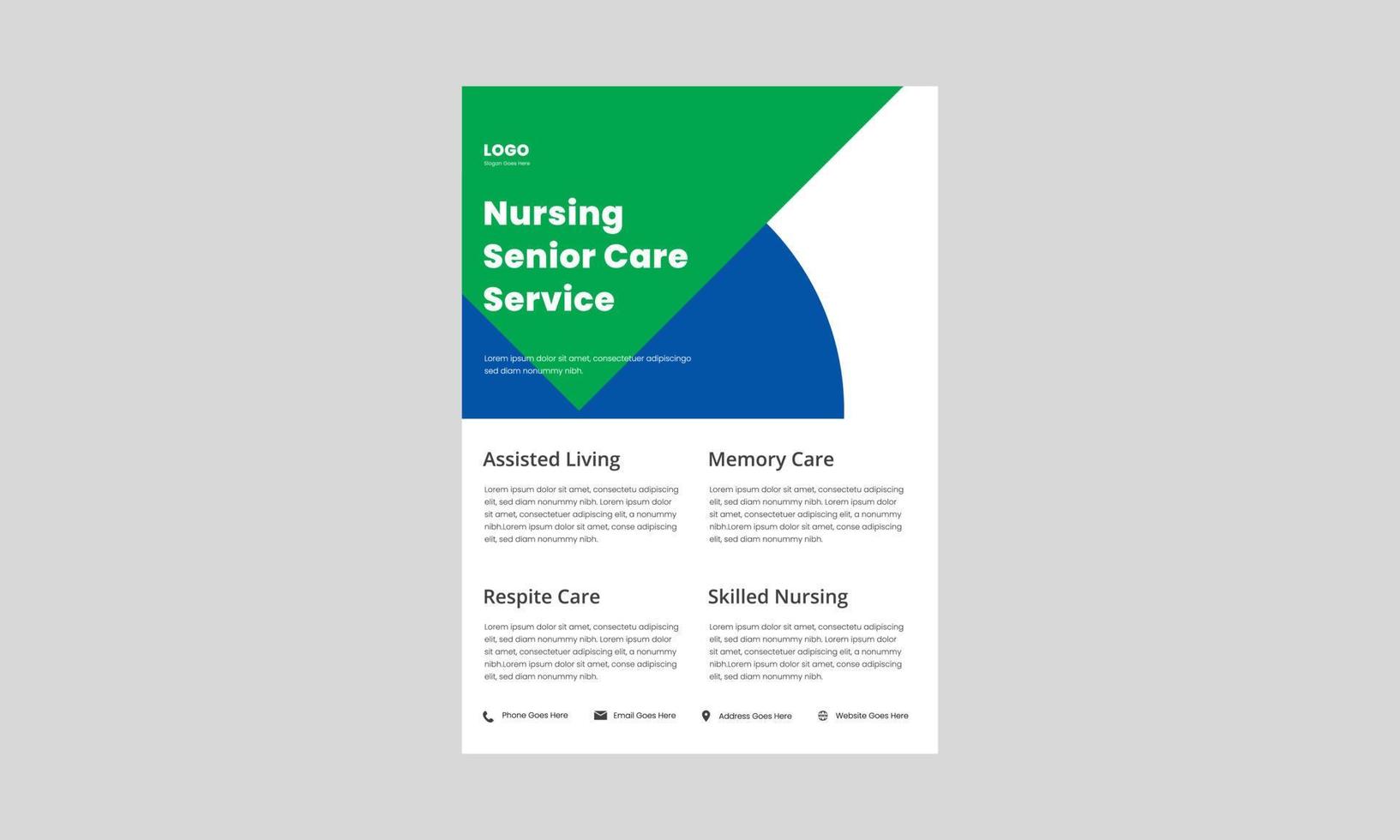 nursing senior care service elder nursing flyer, poster template. senior care service nursing poster, flyer, brochure design. vector