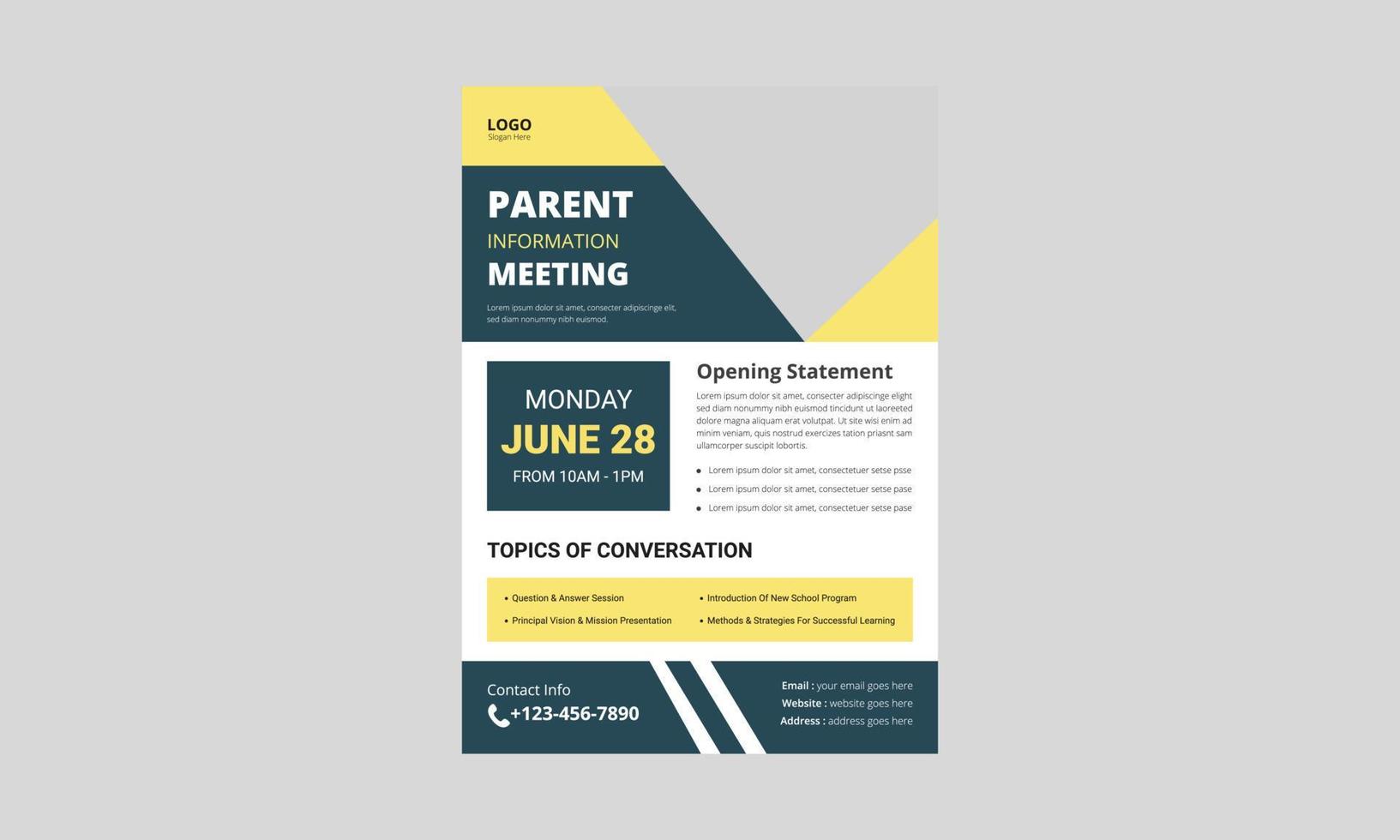 Parent meeting flyer template design. Parent support flyer poster leaflet design. a4 size, flyer, cover, poster, brochure, print-ready vector