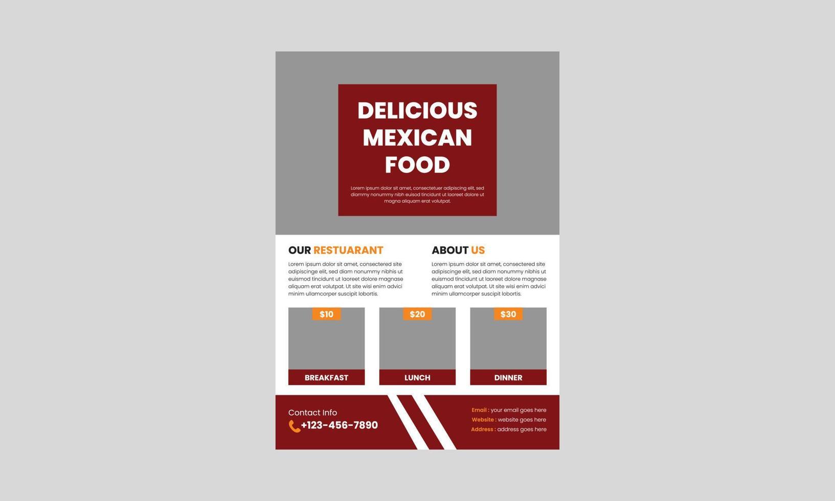 diseño de plantilla de volante de comida mexicana. delicioso volante de comida mexicana. diseño de folleto de cartel de menú de restaurante de comida mexicana, tamaño a4, folleto, portada, folleto, listo para imprimir vector