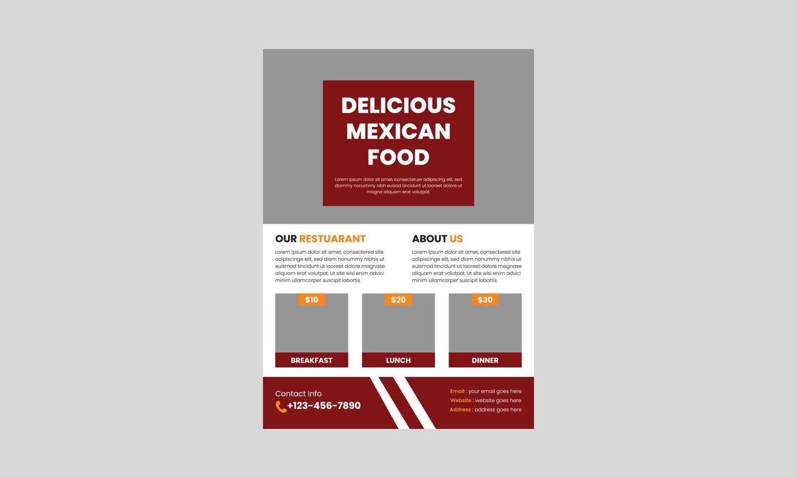 Mexican food flyer template design. Delicious Mexican food flyer. Mexican Food Restaurant menu poster leaflet design, a4 size, flyer, cover, brochure, print-ready vector