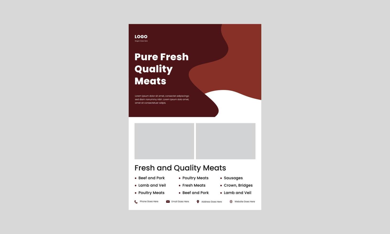 quality and fresh meat flyer design. premium quality meats poster, leaflet design. meats shop flyer design. vector