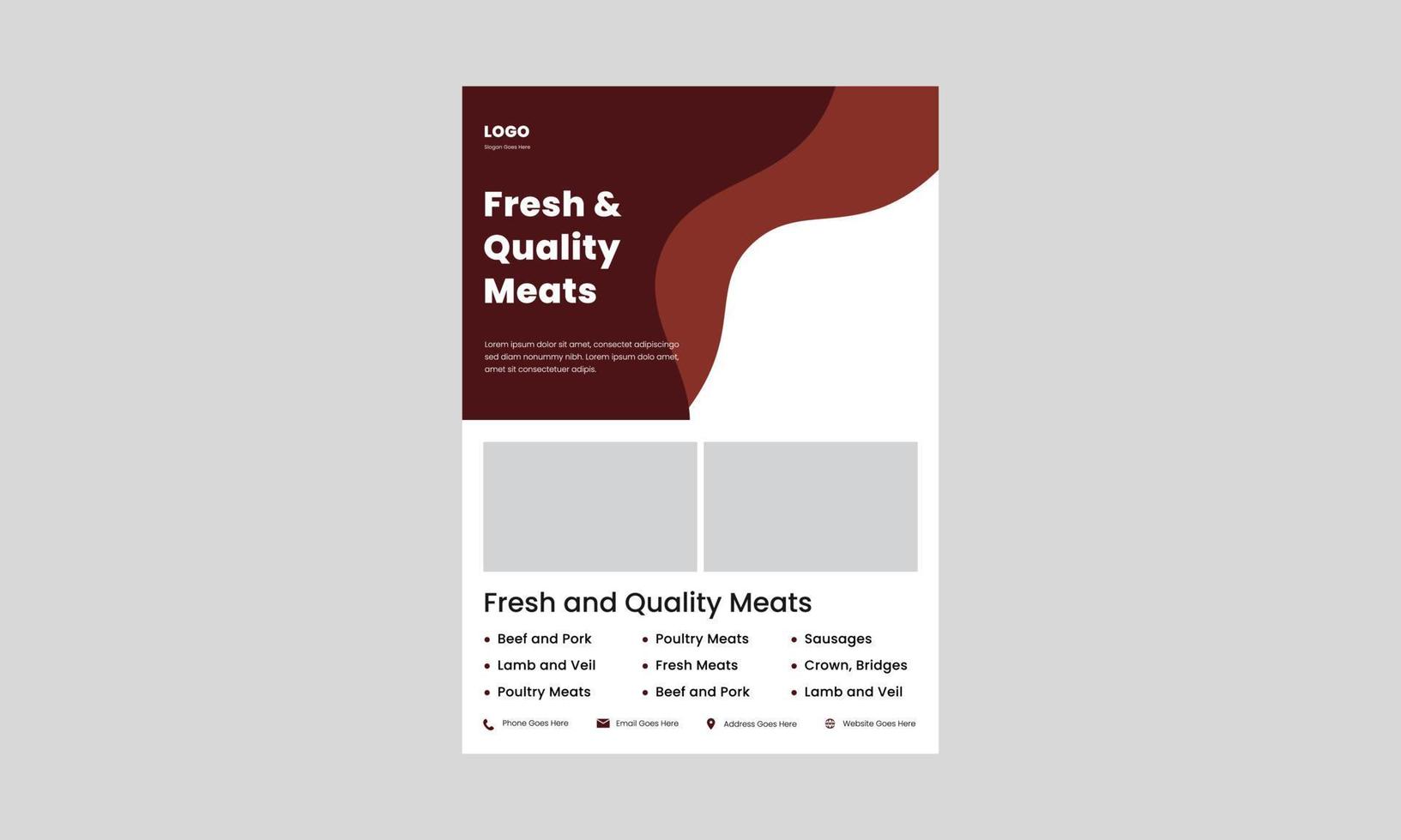 quality and fresh meat flyer design. premium quality meats poster, leaflet design. meats shop flyer design. vector