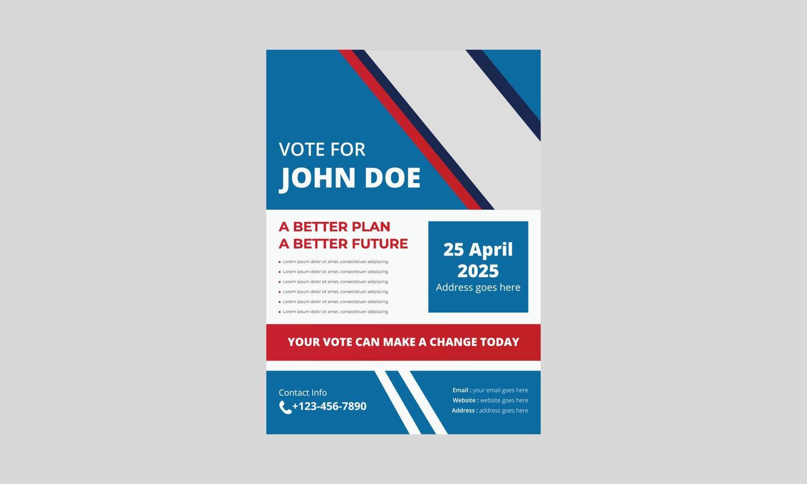 Election flyer template design. Political election flyer design. vote now election poster leaflet design. a4 template, brochure design, cover, flyer, poster, print-ready vector