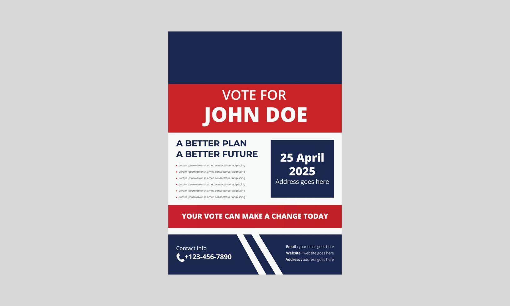 Election flyer template design. Political election flyer design. vote now election poster leaflet design. a4 template, brochure design, cover, flyer, poster, print-ready vector