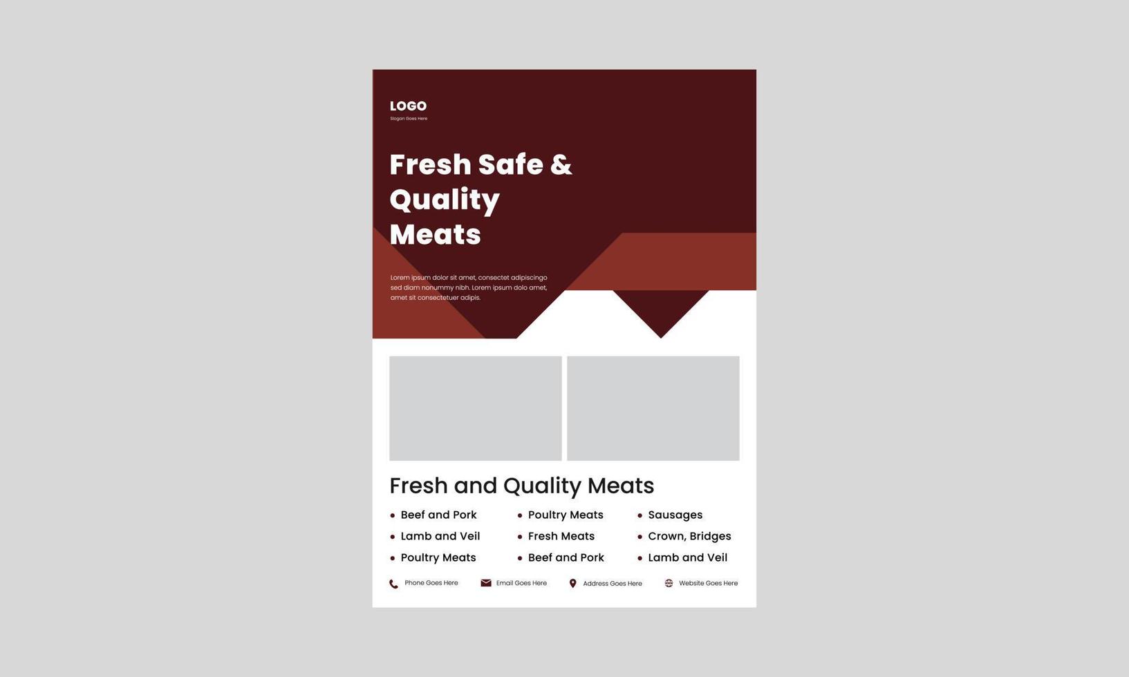 quality and fresh meat flyer design. premium quality meats poster, leaflet design. meats shop flyer design. vector