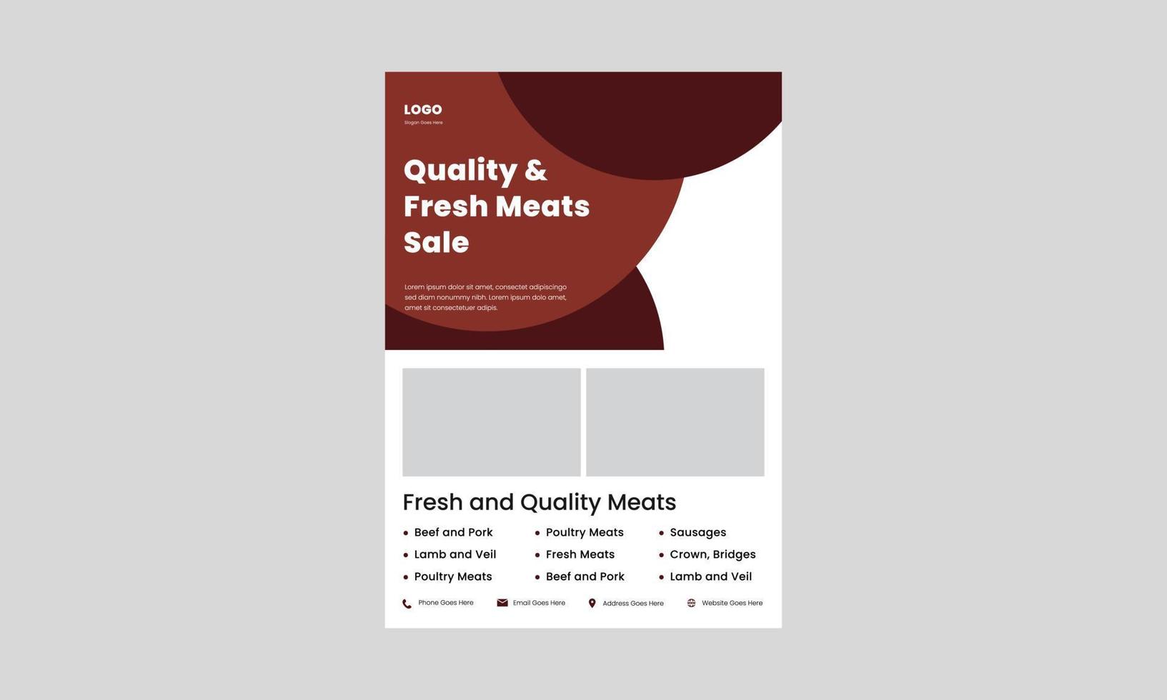 quality and fresh meat flyer design. premium quality meats poster, leaflet design. meats shop flyer design. vector