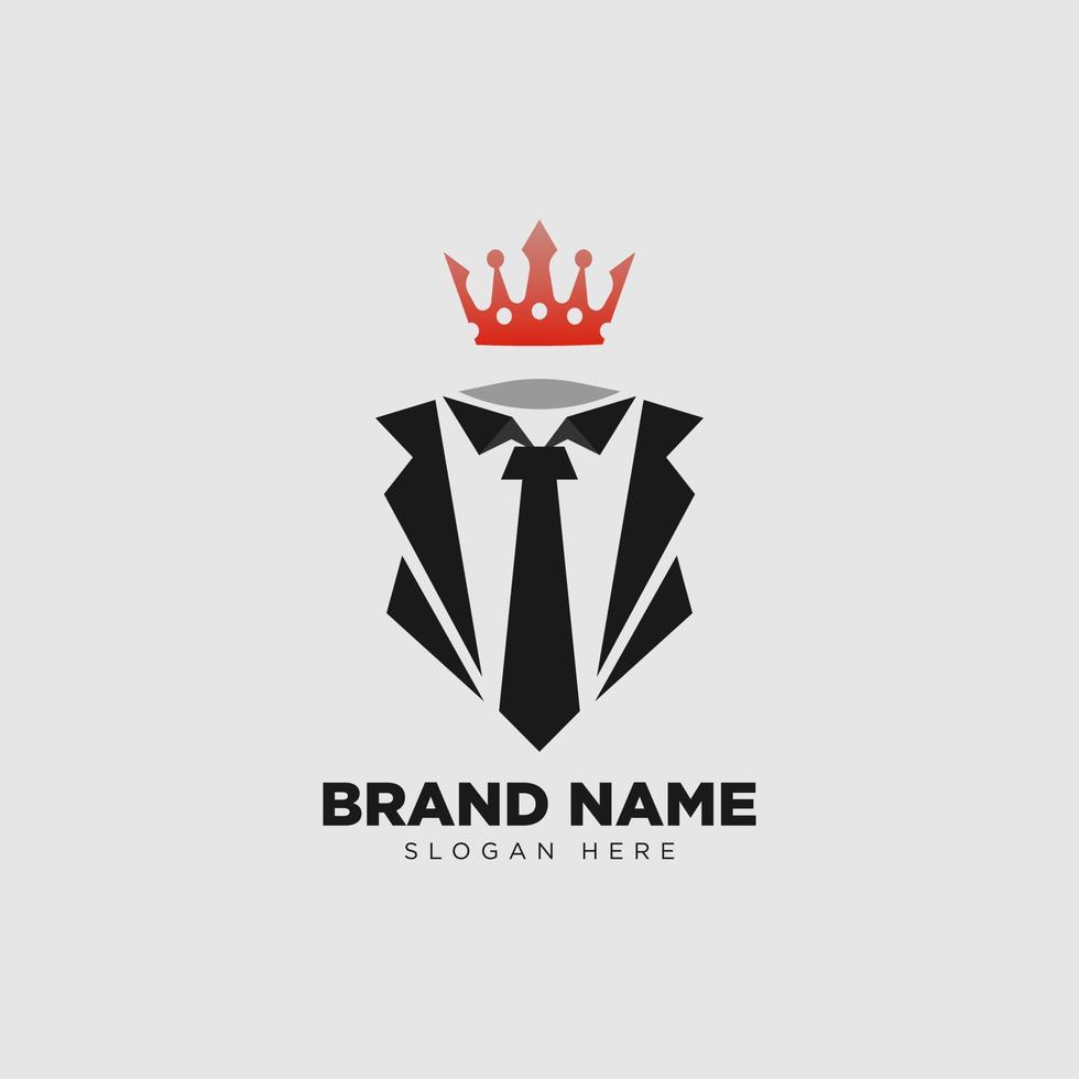 men's shop logo with tuxedo and crown elements vector