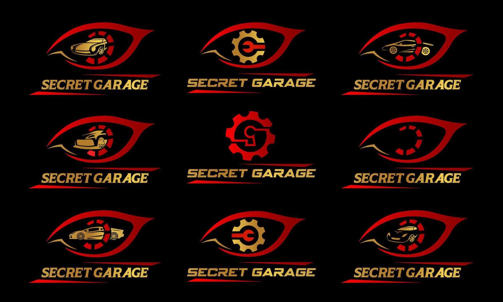 garage logo bundle with eye and car symbol vector