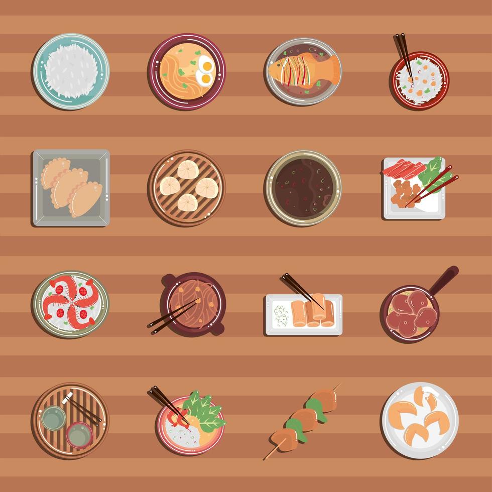 set various chinese food vector