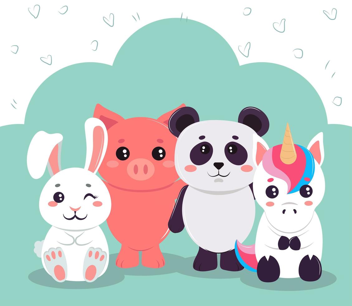 animales kawaii adorables vector