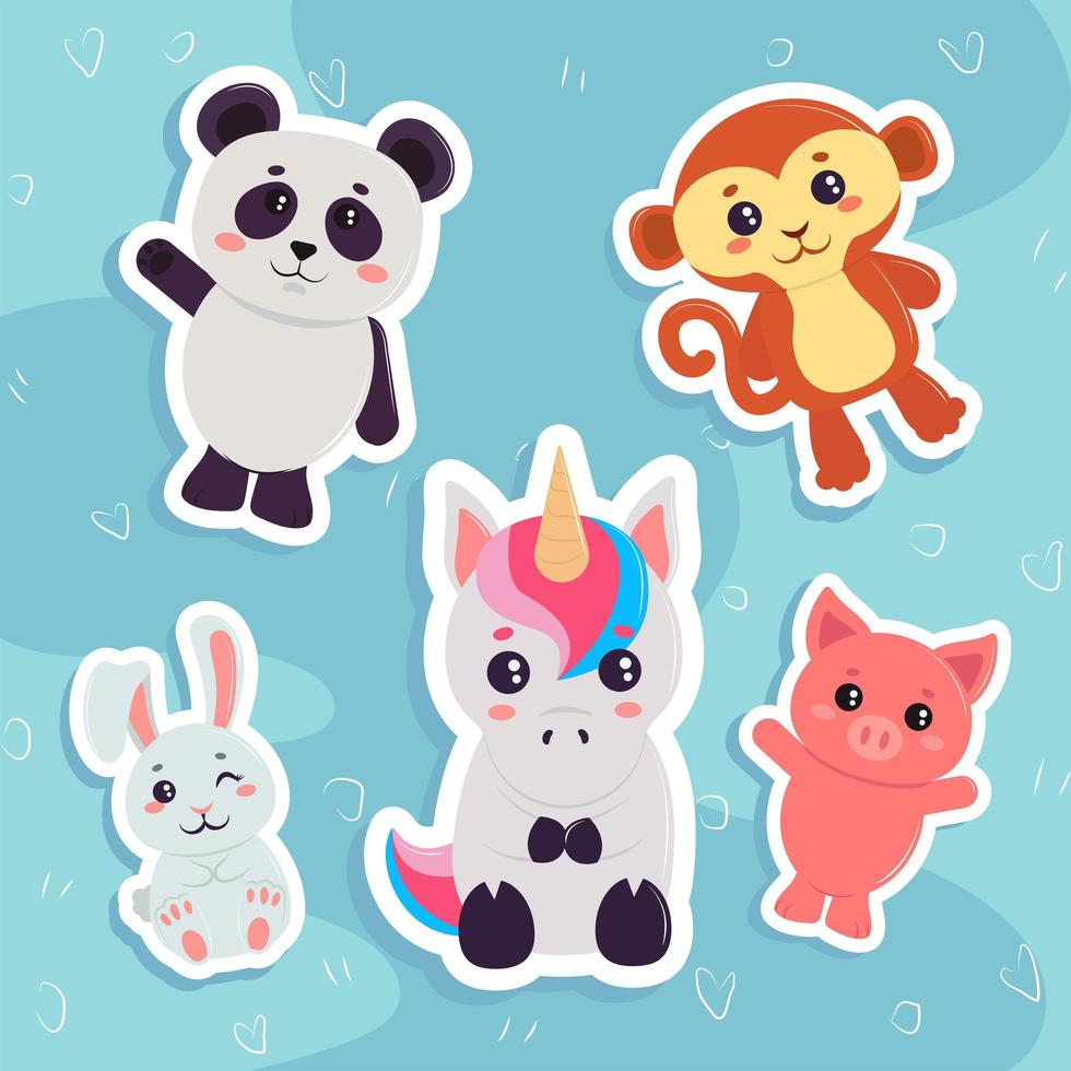 kawaii animals sticker vector