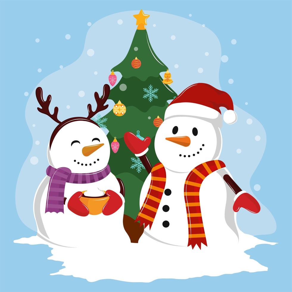 snowman with tree vector