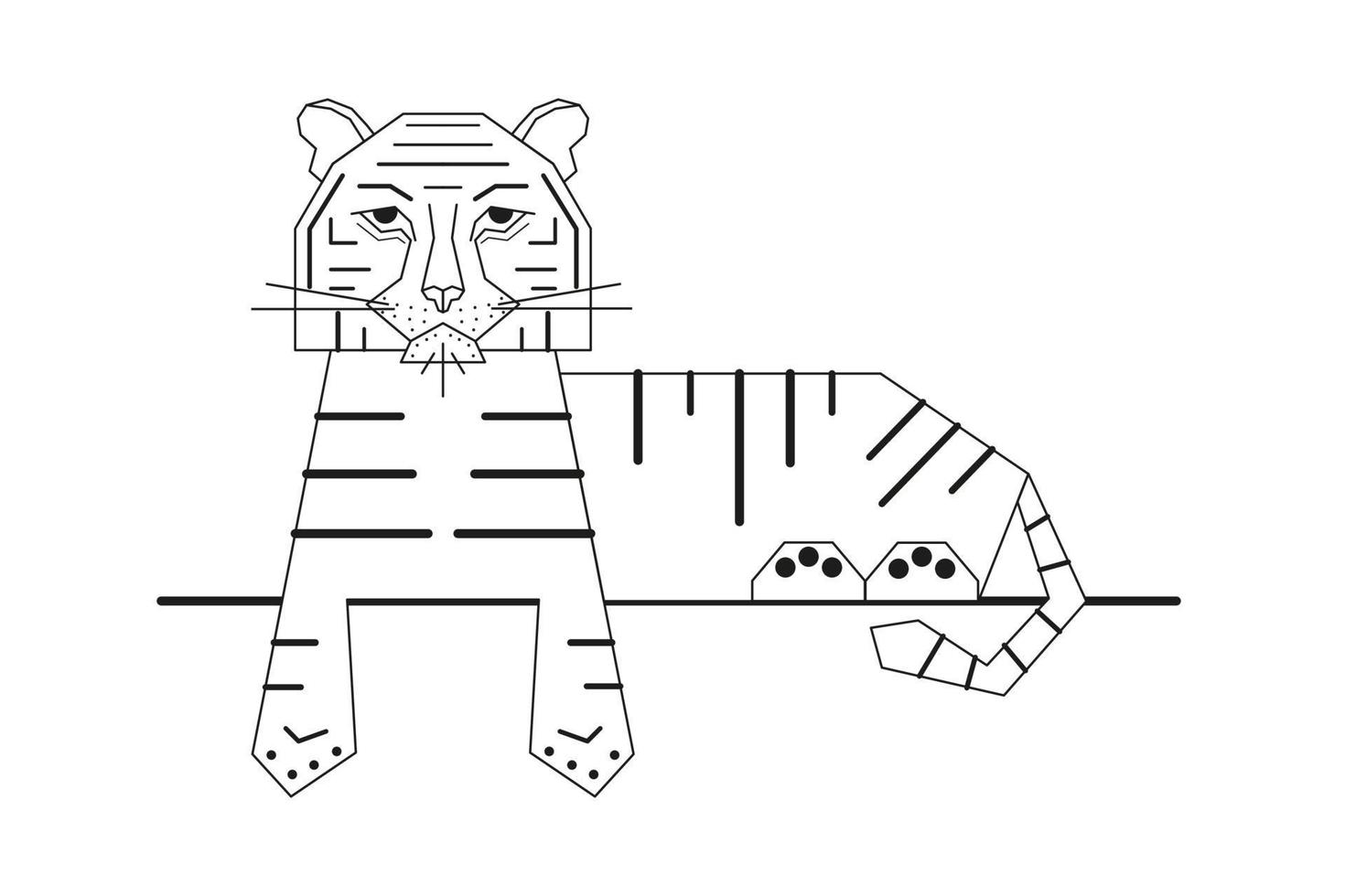 el tigre geométrico abstracto es el símbolo del año nuevo chino. animal acostado en una rama. diseño gráfico moderno. tatuaje. ilustración vectorial aislado sobre fondo blanco vector