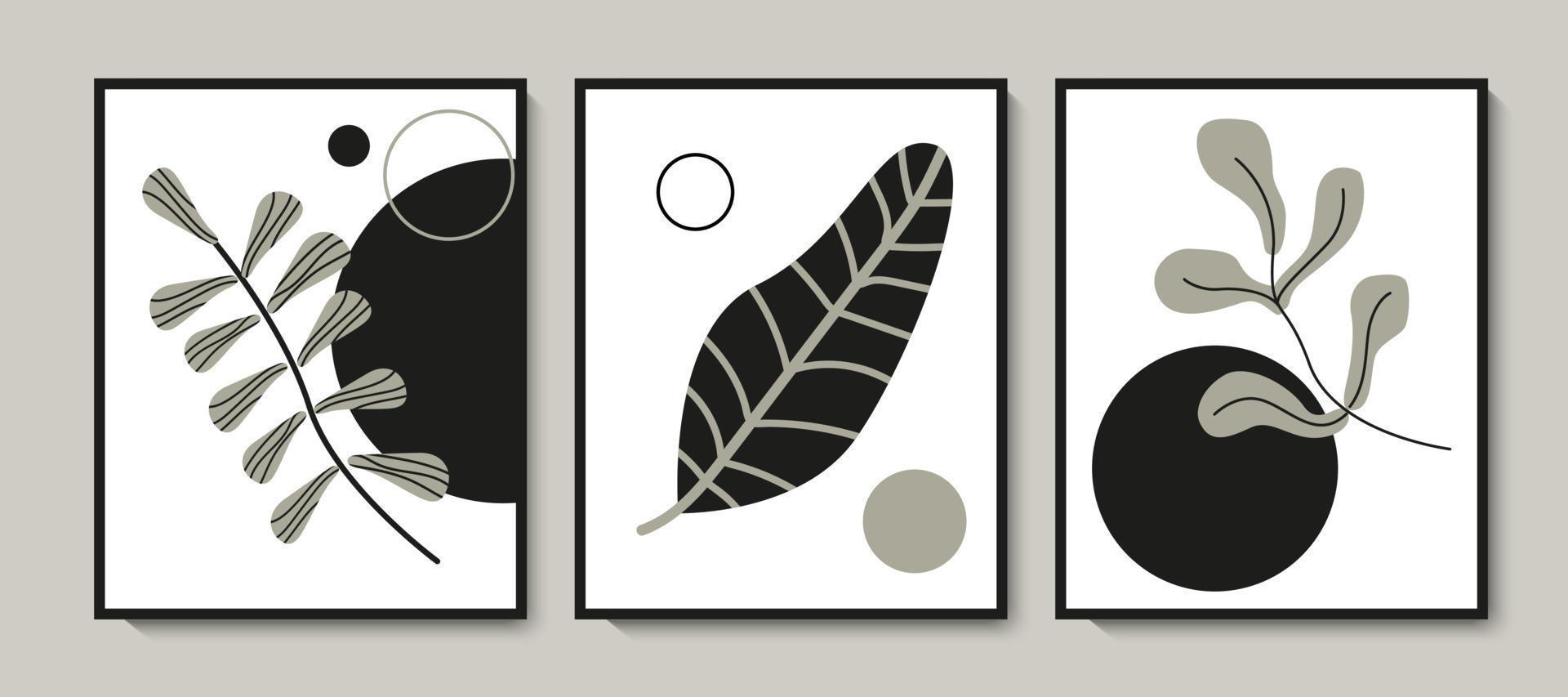 arte de pared botánico abstracto estético boho con forma de círculo. diseño escandinavo minimalista moderno para decoración de paredes, tarjeta, impresión simple, invitación de fiesta. ilustraciones vectoriales vector