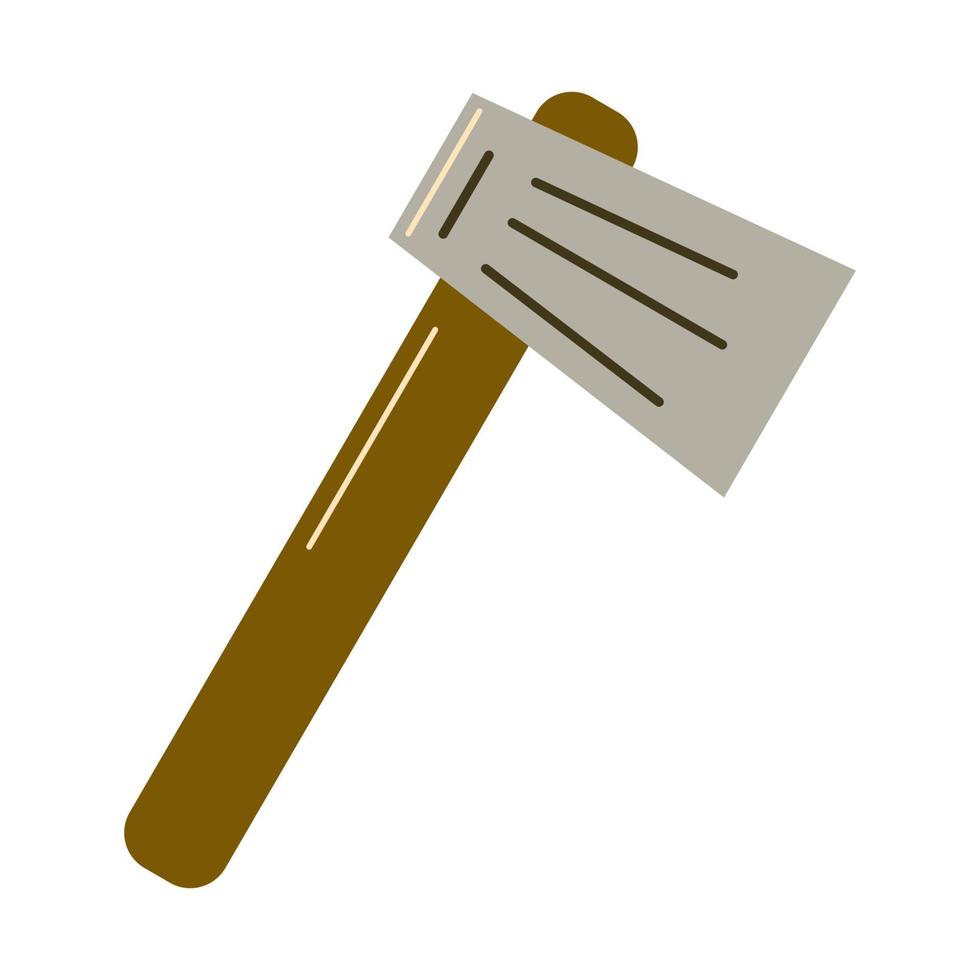 Iron axe with wooden handle. Woodworking tool. Lumberjack equipment. Flat vector illustration isolated on white background
